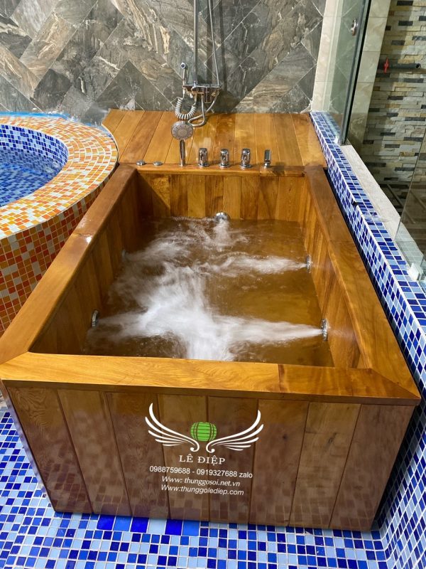 bồn tắm sục massage bằng gỗ